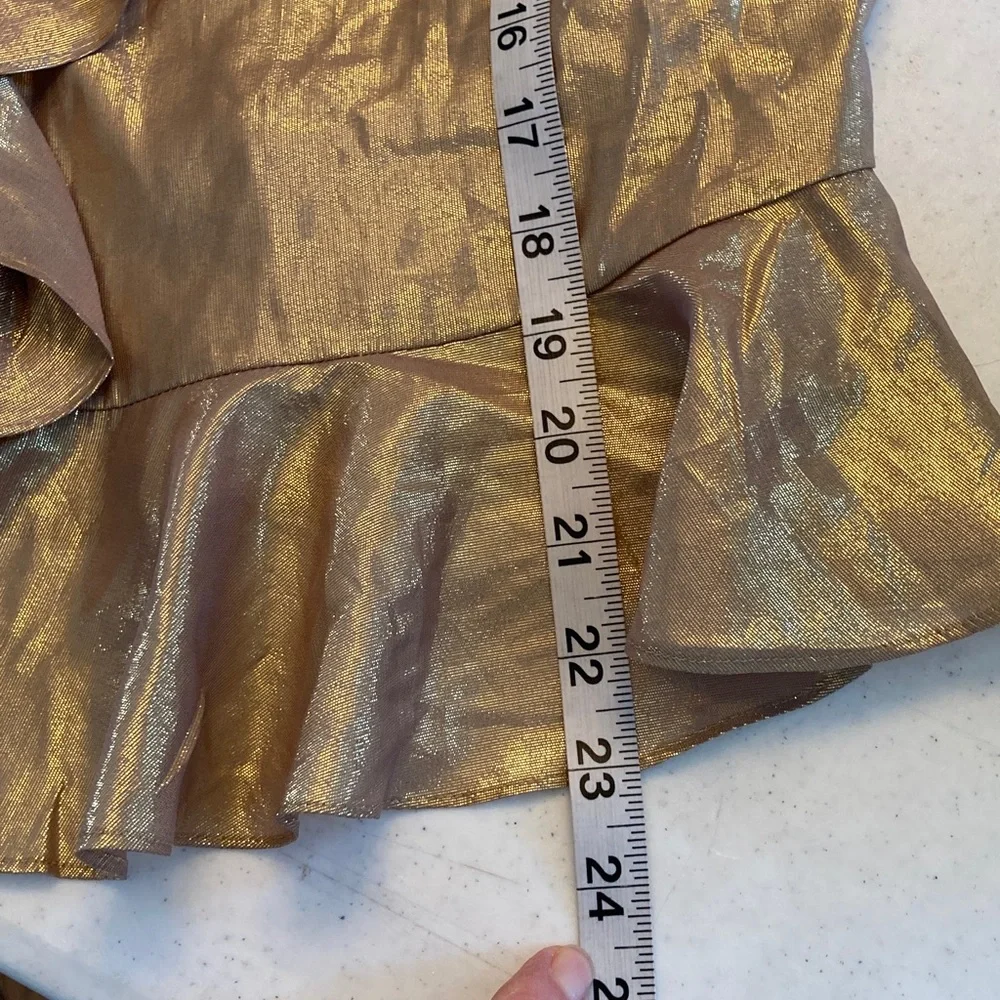 Lauren Ralph Lauren Silk & Metallic Gold Ruffled Blouse - Picture 7 of 8